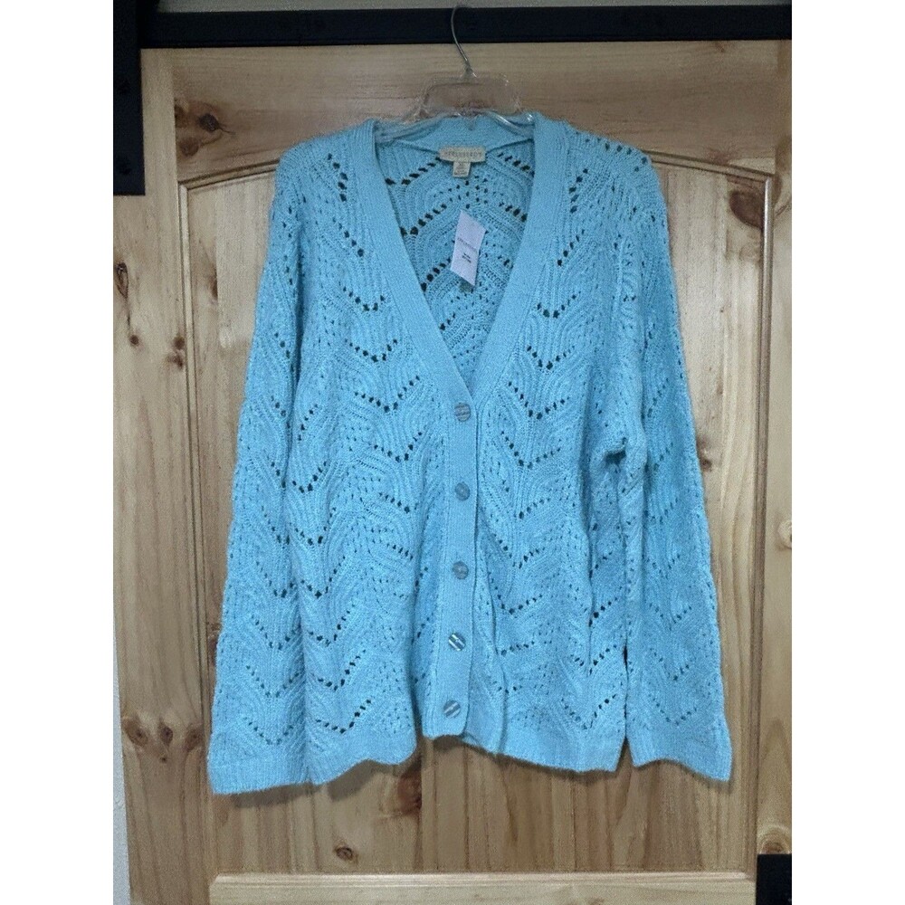 Appleseeds Women’s Open Stitch Cardigan Vibrant Turquoise Size XL Buttons XL